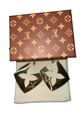 Gold Tone Geometric Cutout Statement Earrings Fashion Designer Inspired